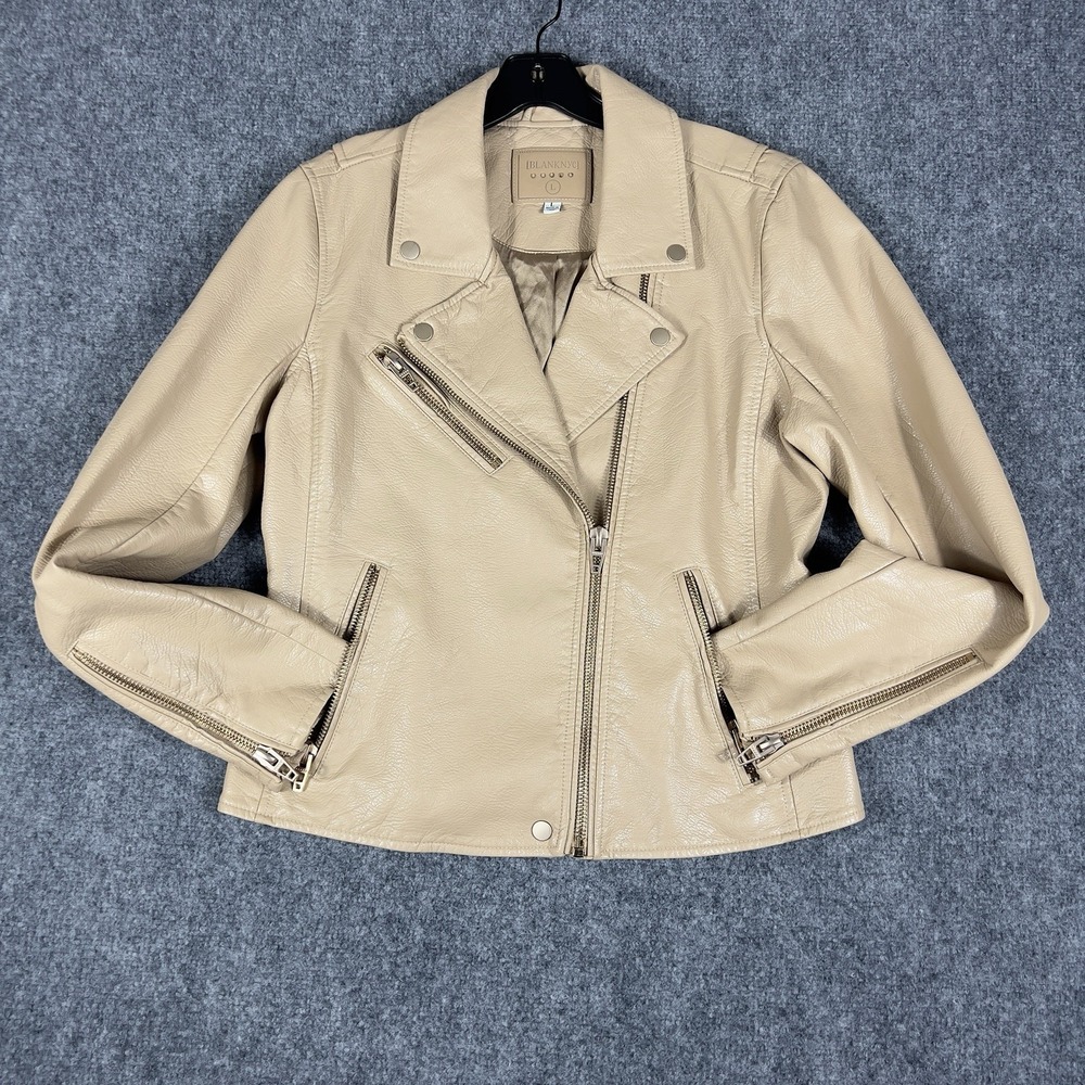 Blank NYC Cream Vegan Leather Moto Jacket‎ Off White Faux Leather Biker Large